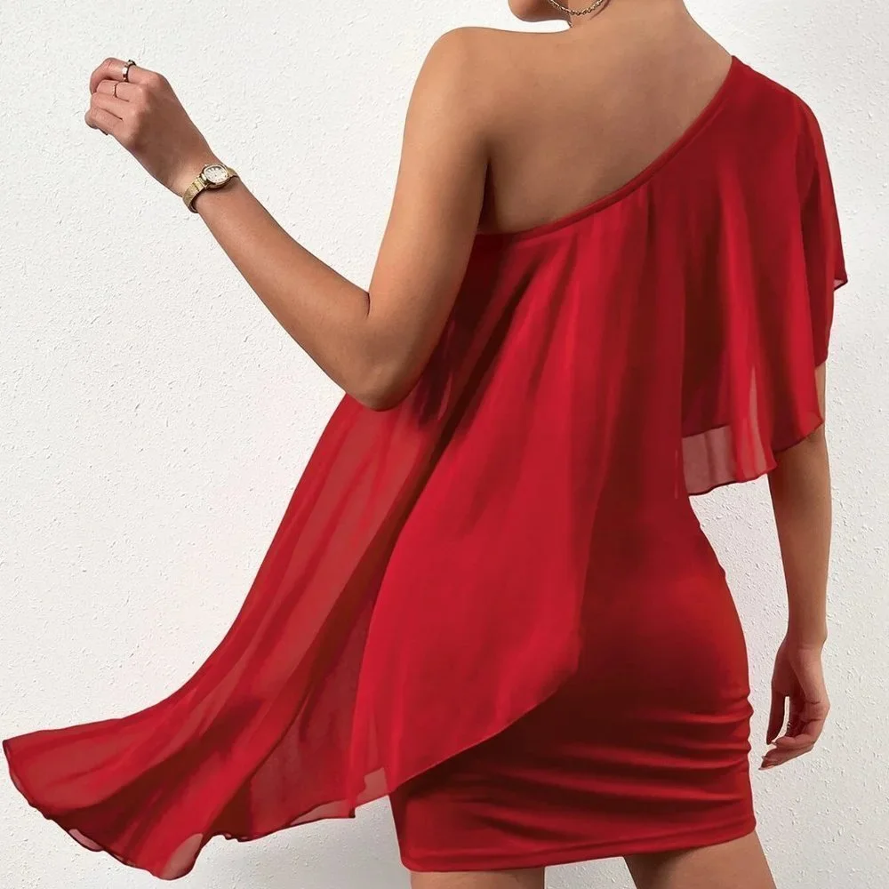 One Shoulder Exaggerated Ruffle Bodycon Dress - Picture 3 of 5